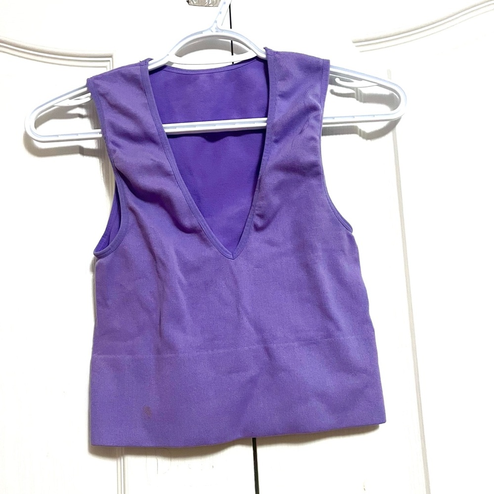 Primark Purple V-Neck Cropped Tank Top
